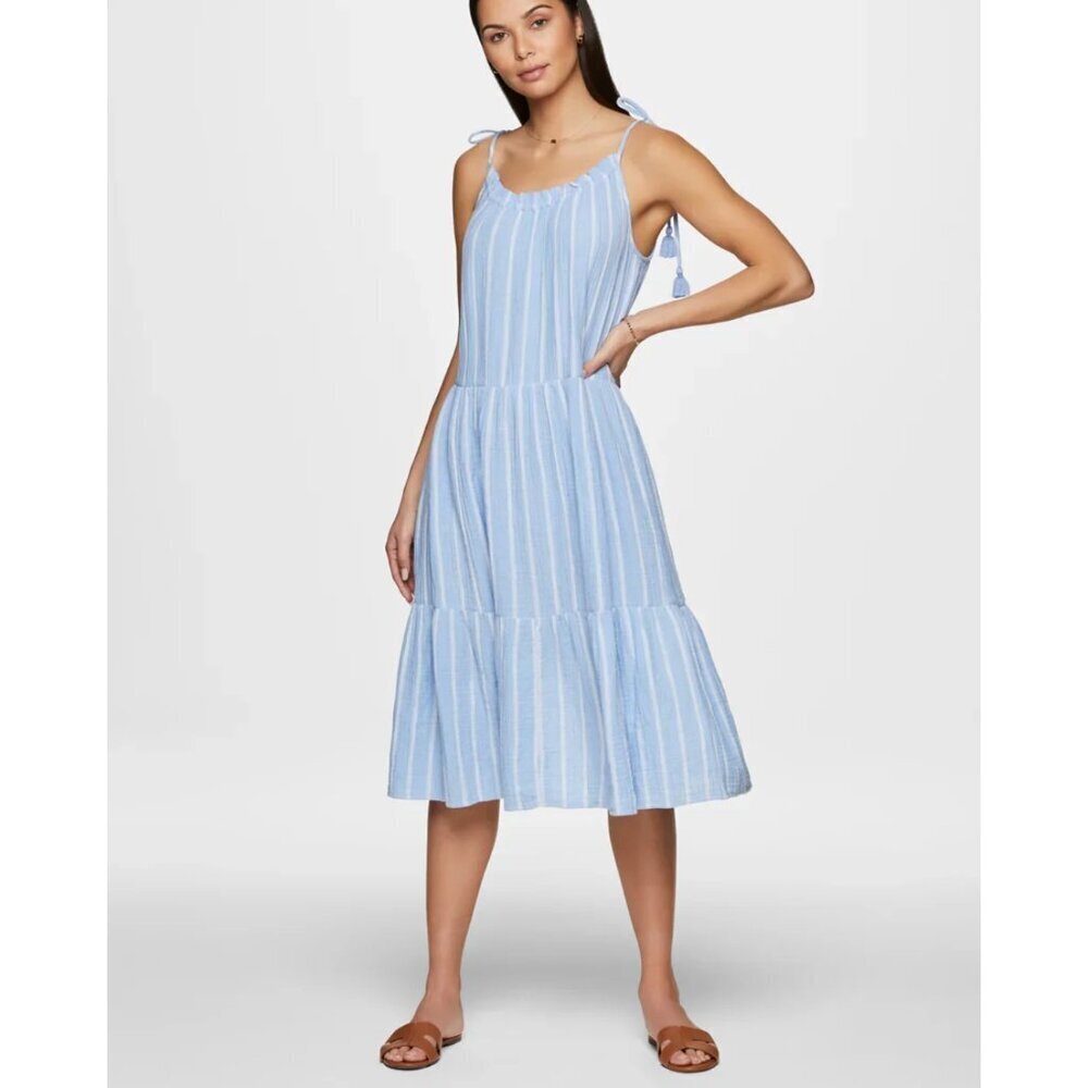 Beachlunchlounge Blue and White Stripe Tassel Tie Dress - Picture 8 of 8
